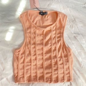 Missguided Peach Ribbed Racer Back Corset Top - Size 8